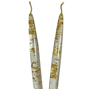 Vtg SunBell Clear Lucite Gold Flaked Tapered Candles 8" MCM Set 2 Holiday